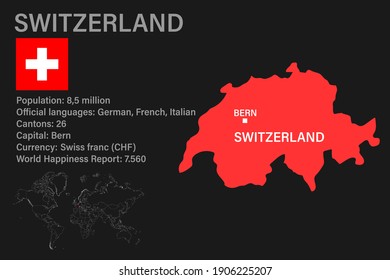 Highly detailed Switzerland map with flag, capital and small map of the world