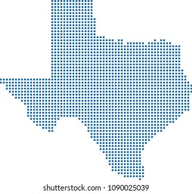 Highly detailed Texas map dots. Dotted Texas state of USA map vector outline. Pixel art map of Texas state of United States of America in blue illustration background