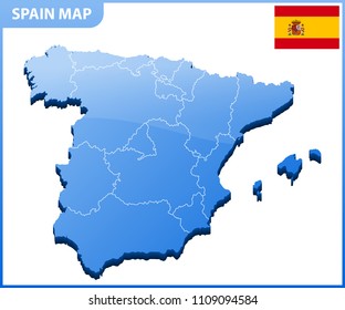Highly detailed three dimensional map of Spain. Administrative division.