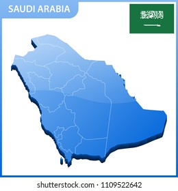 Highly detailed three dimensional map of Saudi Arabia. Administrative division.