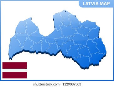 Highly detailed three dimensional map of Latvia with regions border