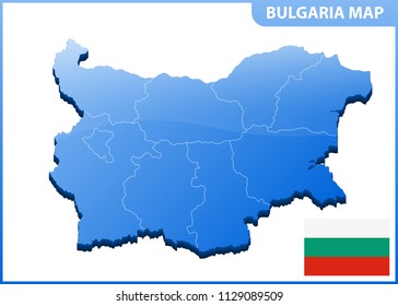 Highly detailed three dimensional map of Bulgaria with regions border