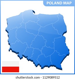 Highly detailed three dimensional map of Poland with regions border