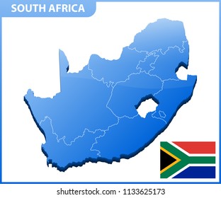 Highly detailed three dimensional map of South Africa. Administrative division.