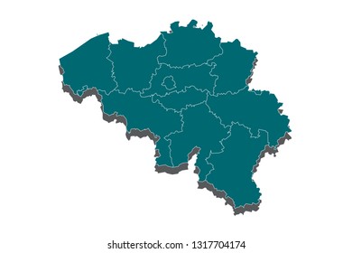 Highly detailed three dimensional map of Belgium with regions border. 