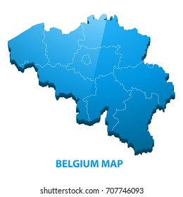 Highly detailed three dimensional map of Belgium with regions border