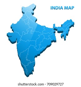 Highly detailed three dimensional map of India with regions border