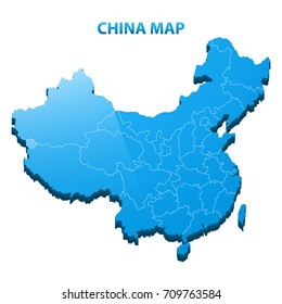 Highly detailed three dimensional map of China with regions border