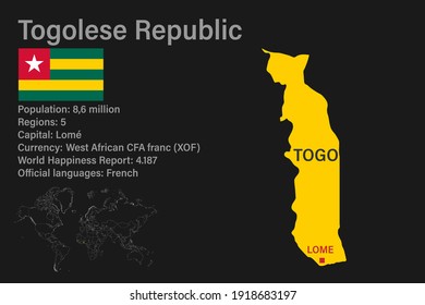 Highly detailed Togo map with flag, capital and small map of the world