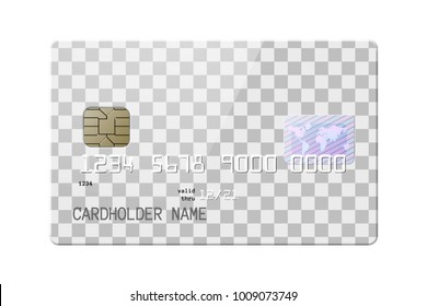 Highly detailed transparent mock up of realistic glossy credit card, front side with place for you design. Vector illustration