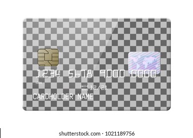 Highly detailed transparent mock up of realistic glossy credit card, front side with place for you design. Vector illustration