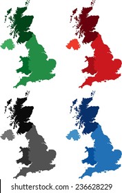 Highly Detailed United Kingdom political map in four different color. Isolated, editable.