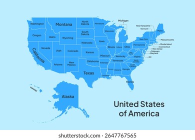 Highly detailed USA map with state name vector illustration. Easy to edit.