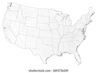 Highly detailed USA outline map, with every county.