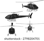 Highly Detailed Vector Art Set of Helicopter Character Simbol in Technical Drawing Style for Commercial Aviation Branding and Fighter Aircraft Icon Design with Fly Motifs