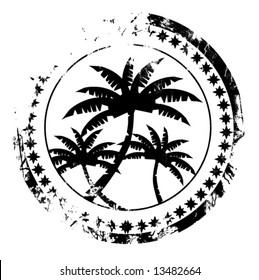 Highly detailed vector grunge postal stamp with palm trees