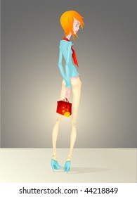 Ilustración vectorial muy detallada de una bella mujer sexy en una tienda