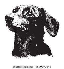 highly detailed vector illustration of a dachshund dog portrait in vintage engraving style, perfect for pet, canine, and animal-themed designs