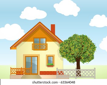 Highly detailed vector illustration of House and Tree