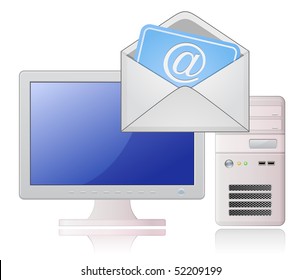 Ilustración vectorial altamente detallada de Light Grey Desktop Computer and Mail