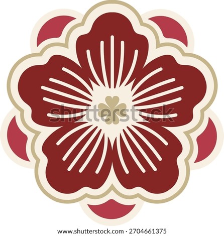 A highly detailed vector illustration of a traditional Chinese flower design, often associated with the plum blossom (Mei Hua) or cherry blossom, presented in a rich
