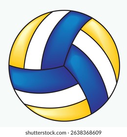 Highly detailed vector illustration of a volleyball ball with blue, white, and yellow curved panels in a realistic style.