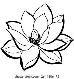 Highly Detailed Vector Illustration of White Magnolia Flower on White Background – Elegant Bloom, Nature Art, Botanical Clipart, Wedding Design, Floral Decor, Isolated Blossom, Digital Print
