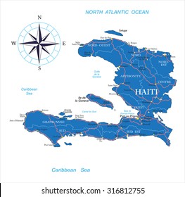 Highly detailed vector map of Haiti  with administrative regions, main cities and roads.