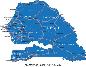 Highly detailed vector map of Senegal