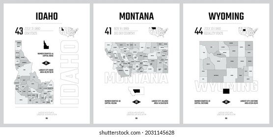 Highly detailed vector silhouettes of US state maps, Division United States into counties, political and geographic subdivisions of a states, Mountain - Nevada, Utah, Arizona 