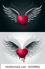 Highly detailed vector wings and heart illustration. All elements are layered and grouped in vector file.