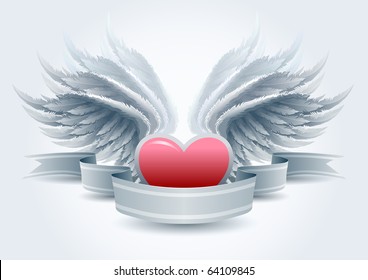Highly detailed vector wings and heart banner illustration. Elements are layered separately in vector file. Easy editable.