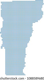 Highly detailed Vermont map dots. Dotted Vermont state of USA map vector outline. Pixel art map of Vermont state of United States of America in blue illustration background