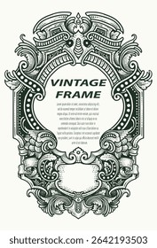Highly detailed vintage engraving vector frame with intricate ornate and floral patterns. Perfect for certificates, invitations, or luxury branding.