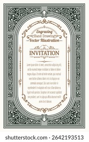 Highly detailed vintage engraving vector frame with intricate ornate and floral patterns. Perfect for certificates, invitations, or luxury branding