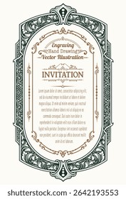 Highly detailed vintage engraving vector frame with intricate ornate and floral patterns. Perfect for certificates, invitations, or luxury branding