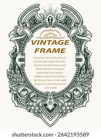 Highly detailed vintage engraving vector frame with intricate ornate and floral patterns. Perfect for certificates, invitations, or luxury branding.