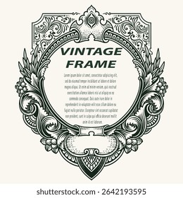 Highly detailed vintage engraving vector frame with intricate ornate and floral patterns. Perfect for certificates, invitations, or luxury branding