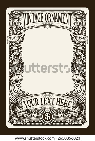Highly detailed vintage engraving vector frame with intricate ornate and floral patterns. Perfect for certificates, invitations, or luxury branding
