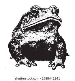 highly detailed vintage vector illustration of a toad in black and white, perfect for wildlife, nature, and retro-style designs with a hand-drawn look