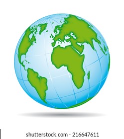 Highly detailed world map. African, american  and european continents. Vector icon.