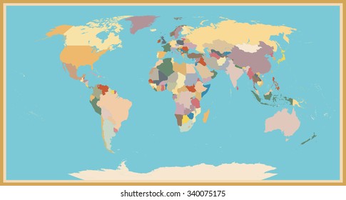 Highly Detailed World Map Blind Vintage Color.