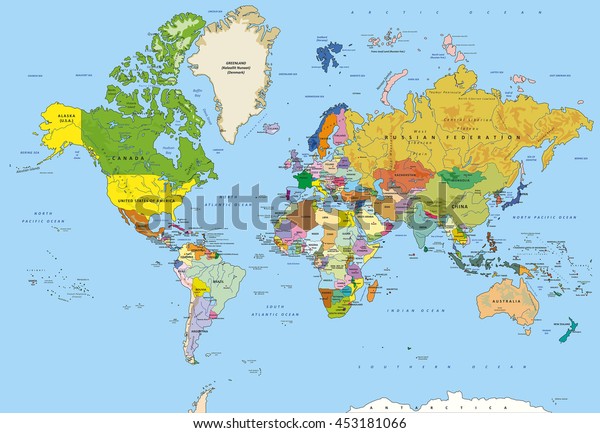 Highly Detailed World Map Capitals Rivers Stock Vector (royalty Free 