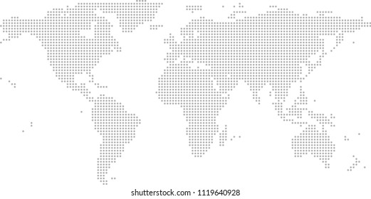 Highly detailed World map dots, dotted World map vector outline, point patterns World map in faded gray background