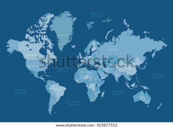 highly detailed world map labeling vector stock vector