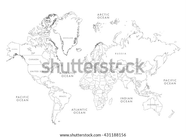 Highly Detailed World Map Labeling Linear Stock Vector Royalty Free