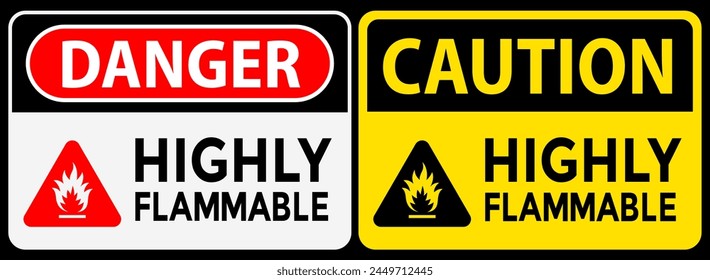 señal altamente inflamable, señal de peligro y precaución, Ilustración vectorial 