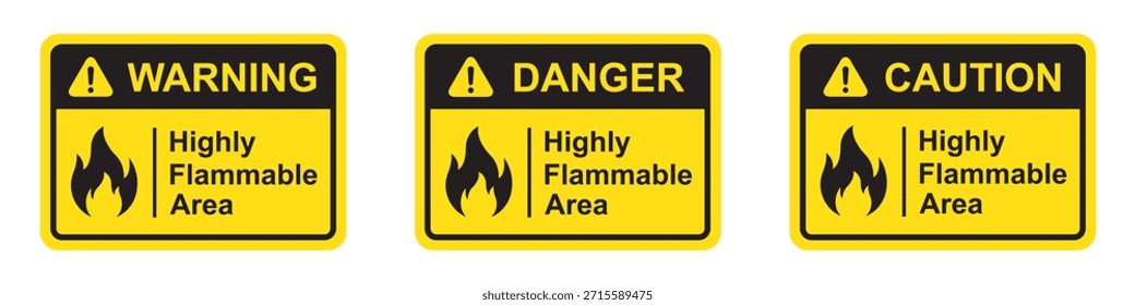 Icono altamente inflamable de la etiqueta del área, Ilustración vectorial