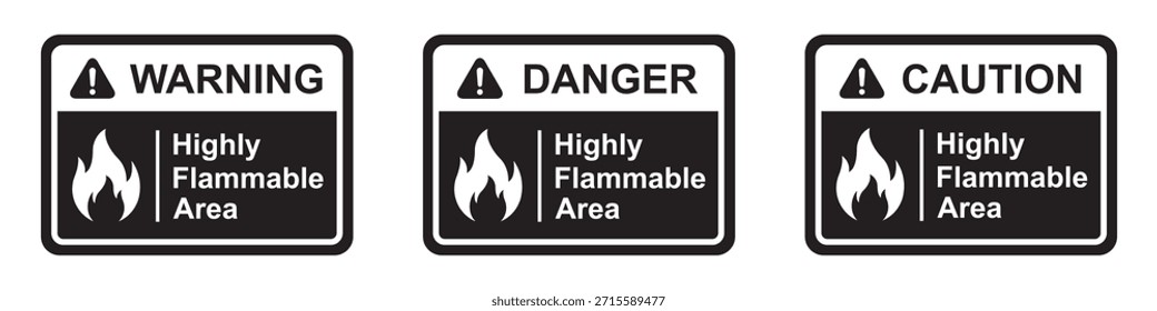 Icono altamente inflamable de la etiqueta del área, Ilustración vectorial