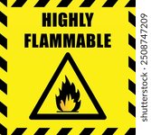 Highly Flammable sign, warning sign flammable, Flammable Symbol, flammable label, warning sign flame